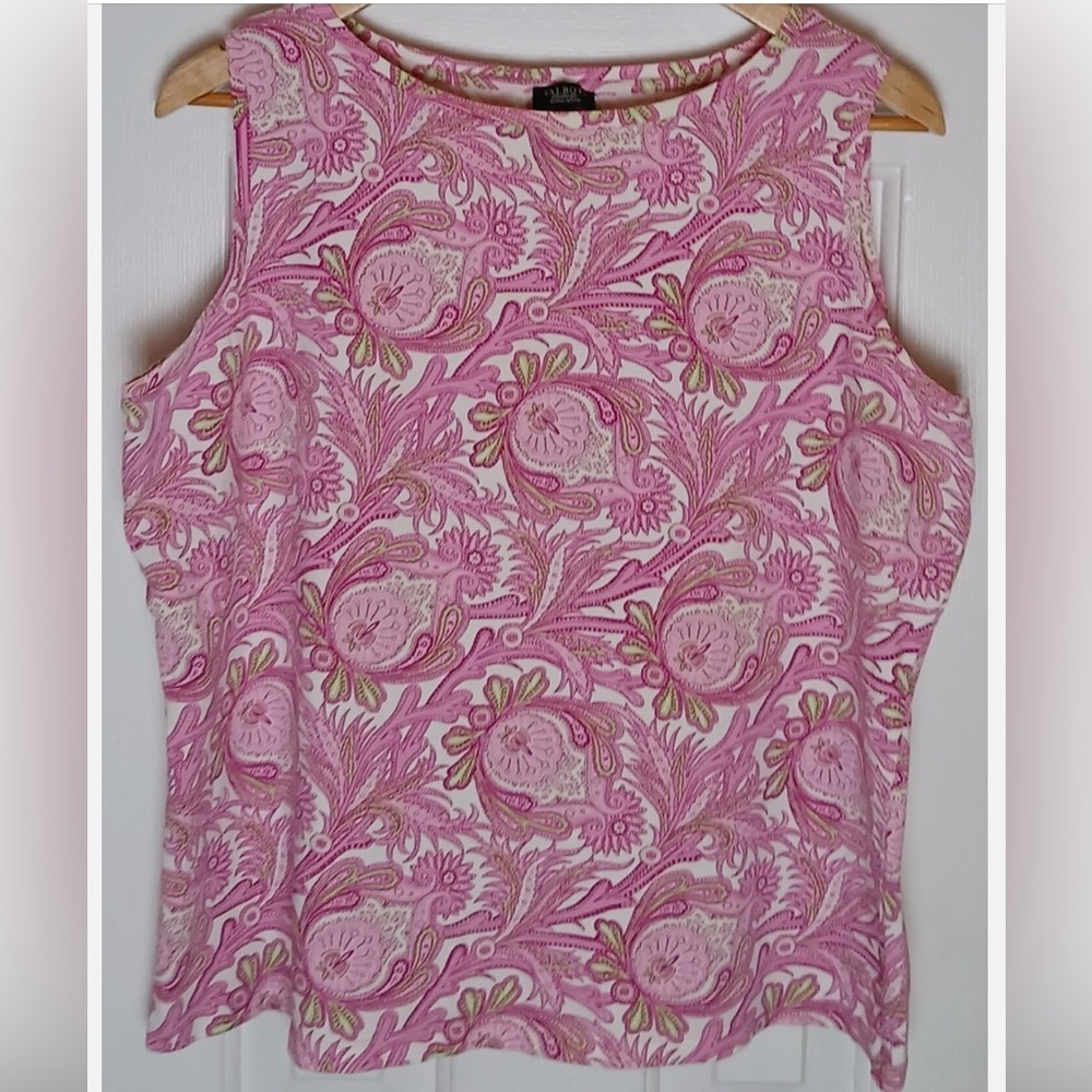 Talbots 2X Pink Paisley Bateau Neckline Sleeveless Top MINT Condition